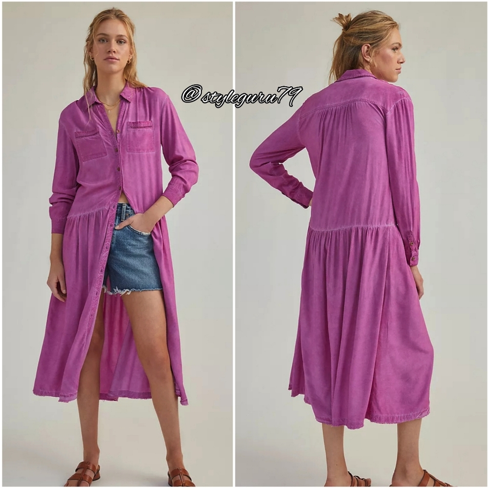 NWT, Anthropologie, PILCRO KIMBERLY MAXI SHIRT DRESS in Pink